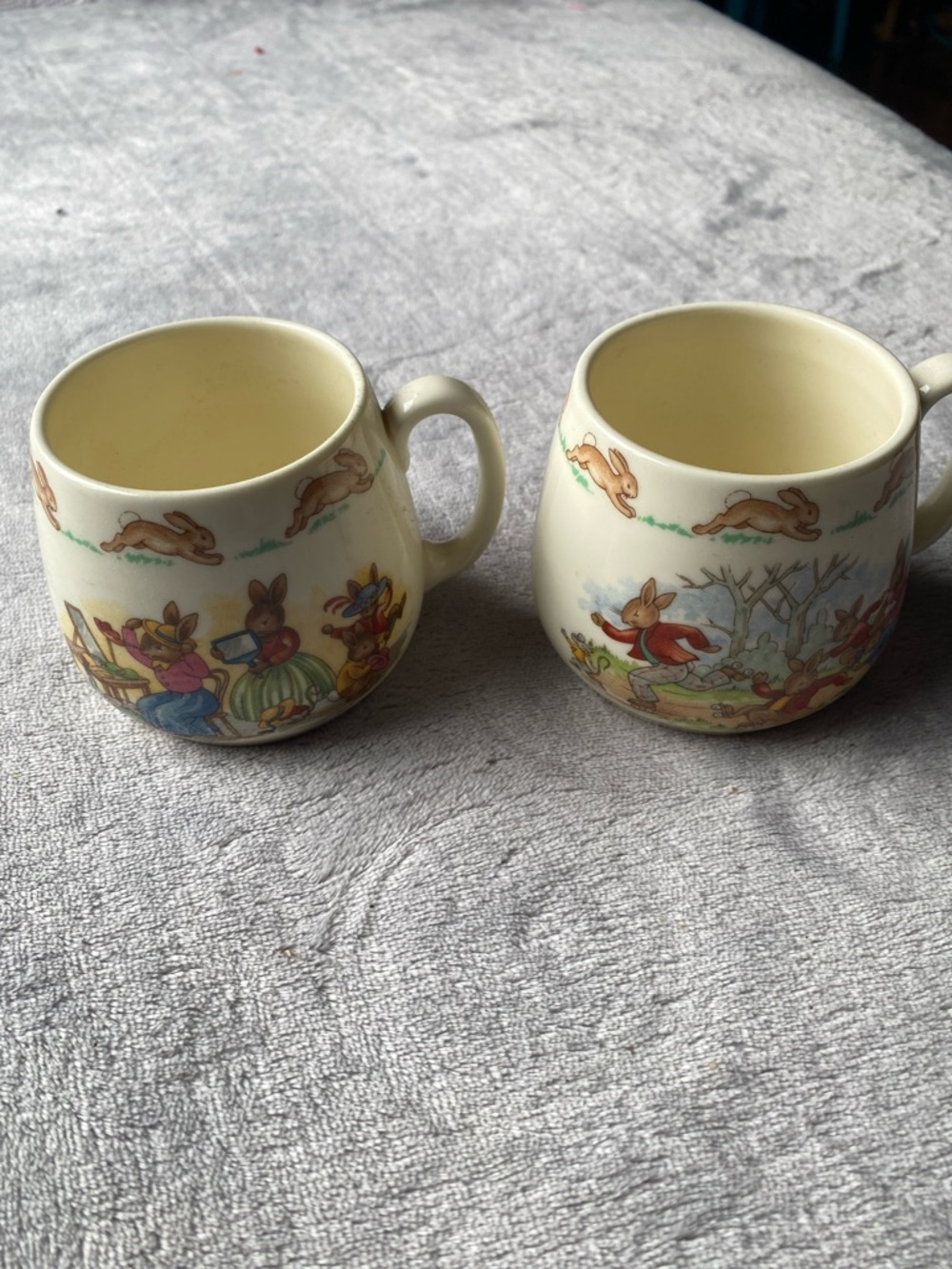 Royal Doulton Cream Bunny Nursery Children’s Mugs with Colorful Illustrations